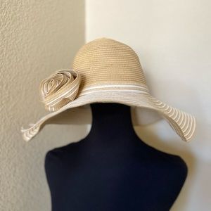 Natural & White Striped Wide Brim Hat